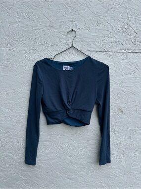 Princess Polly Navy Long Sleeve Knot Front Crop Top